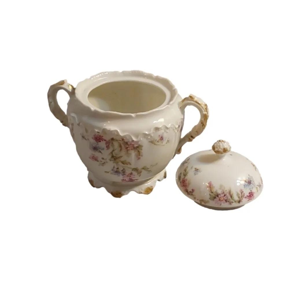 LIMOGES HAVILAND FRANCE #17941‎  OVER GLAZE FLORAL COVERED SUGARB